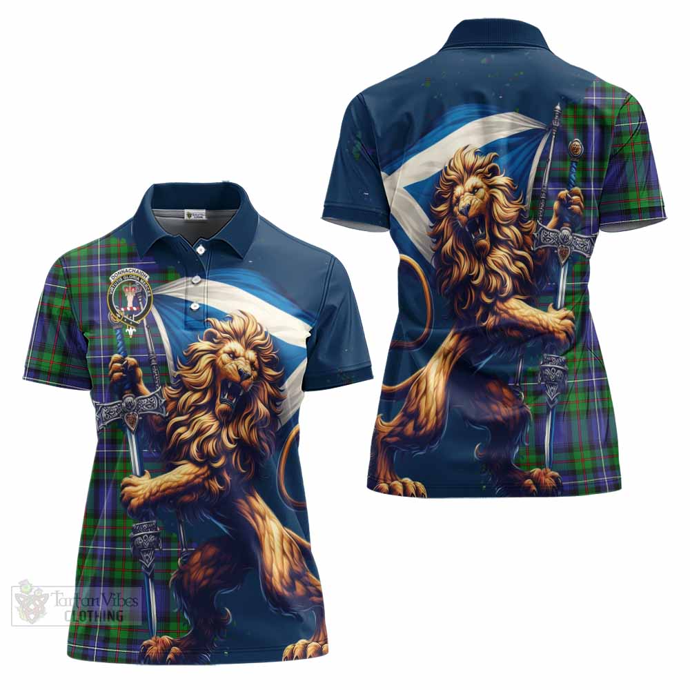 Tartan Vibes Clothing Donnachaidh Tartan Family Crest Women's Polo Shirt with Scottish Majestic Lion