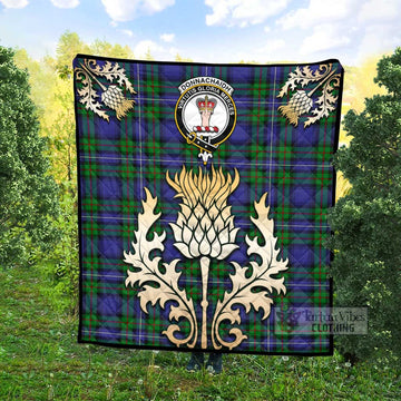 Donnachaidh Tartan Quilt with Family Crest and Golden Thistle Style