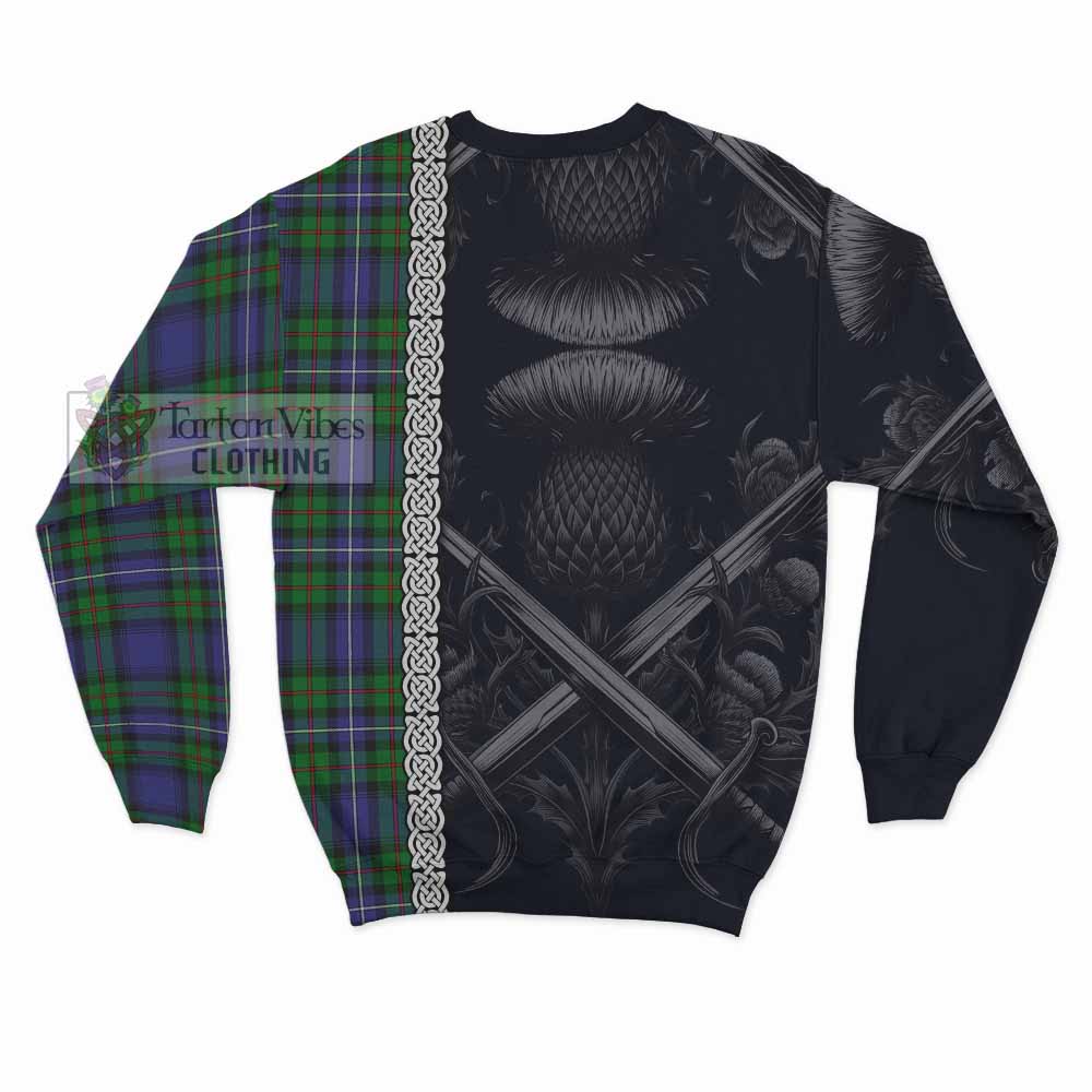 Tartan Vibes Clothing Donnachaidh Tartan Sweatshirt with Family Crest Cross Sword Thistle Celtic Vibes