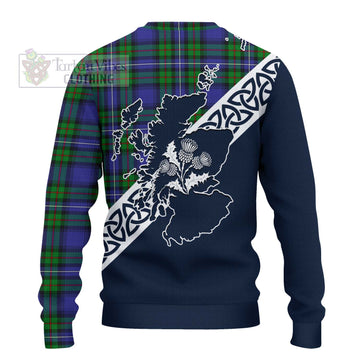 Donnachaidh Tartan Knitted Sweater Featuring Thistle and Scotland Map