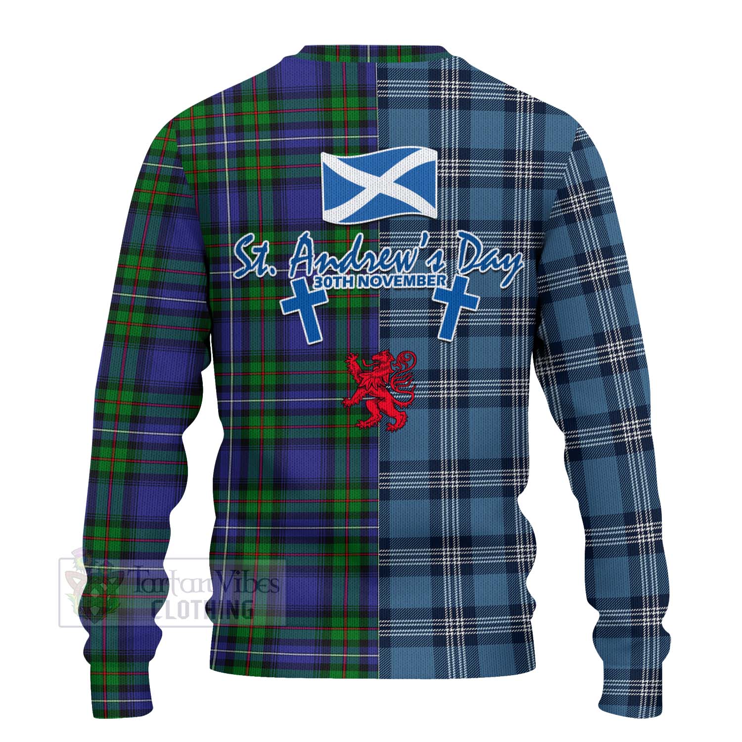 Tartan Vibes Clothing Donnachaidh Tartan Knitted Sweater Happy St. Andrew's Day Half Tartan Style