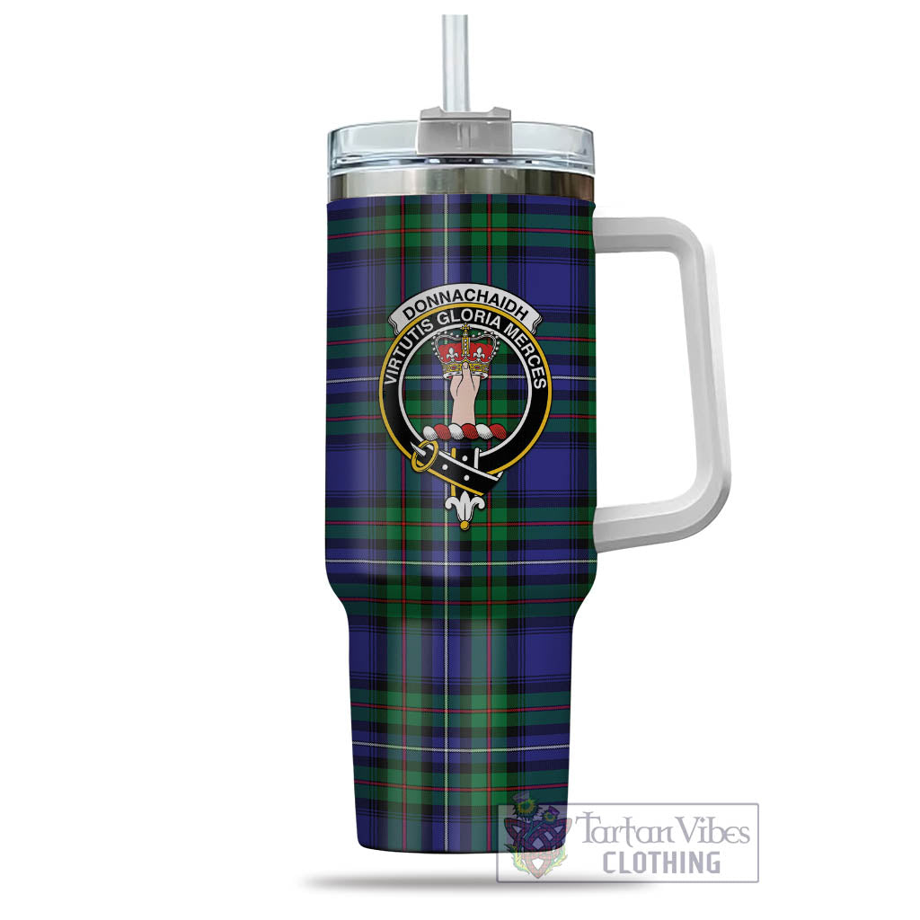 Tartan Vibes Clothing Donnachaidh Tartan and Family Crest Tumbler with Handle