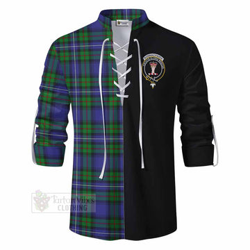 Donnachaidh Tartan Ghillie Kilt Shirt with Family Crest and Half Of Me Style