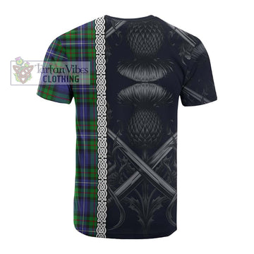 Donnachaidh Tartan Cotton T-shirt with Family Crest Cross Sword Thistle Celtic Vibes