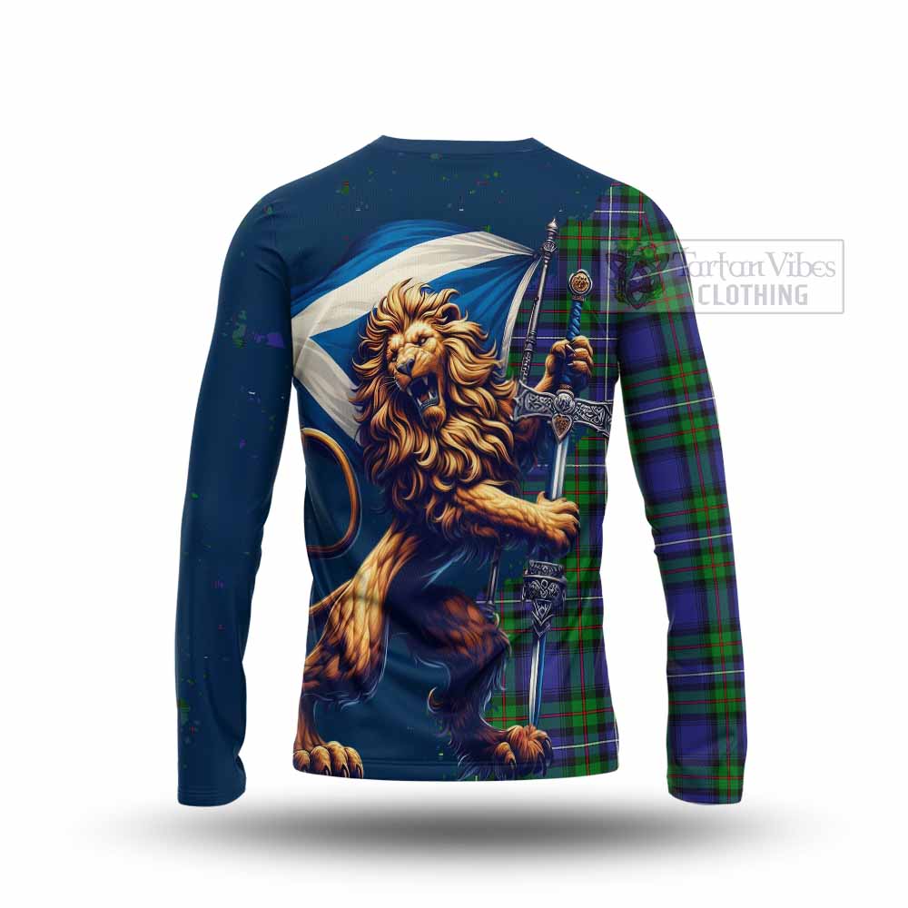 Tartan Vibes Clothing Donnachaidh Tartan Family Crest Long Sleeve T-Shirt with Scottish Majestic Lion