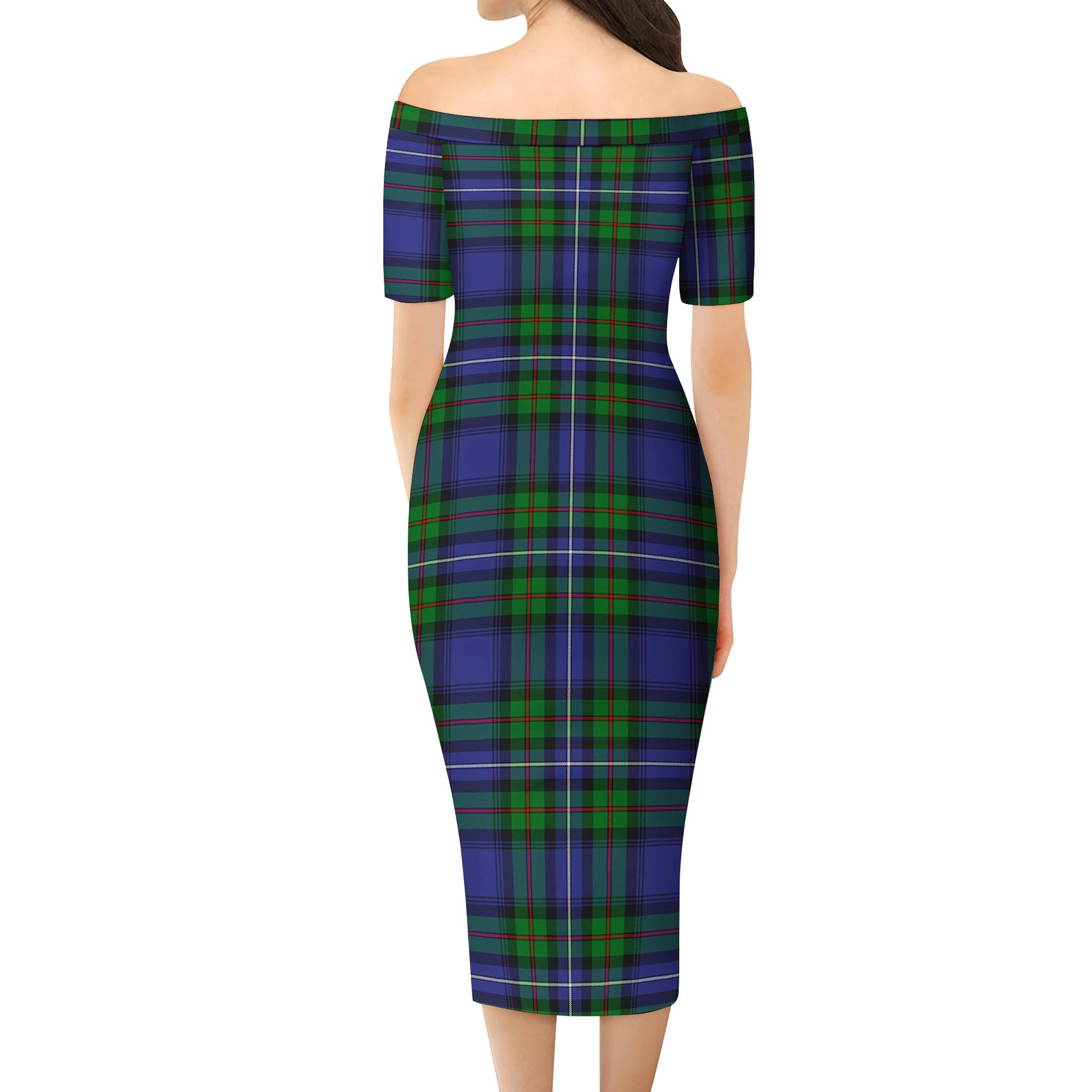 Donnachaidh Tartan Off Shoulder Lady Dress - Tartanvibesclothing