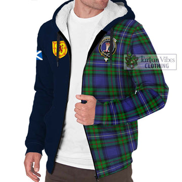 Donnachaidh Tartan Sherpa Hoodie Alba with Scottish Lion Royal Arm Half Style