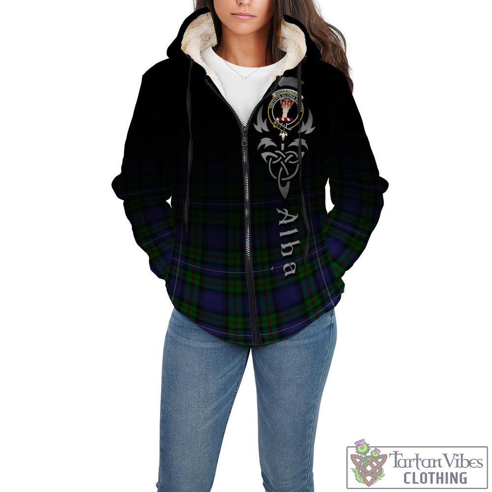 Tartan Vibes Clothing Donnachaidh Tartan Sherpa Hoodie Featuring Alba Gu Brath Family Crest Celtic Inspired