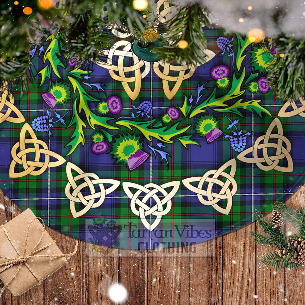 Tartan Vibes Clothing Donnachaidh Tartan Christmas Tree Skirt with Thistle Celtic Knot Style