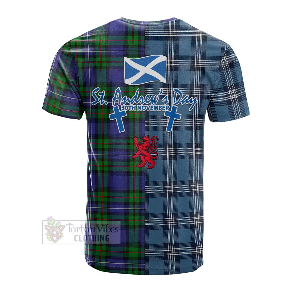 Tartan Vibes Clothing Donnachaidh Tartan Cotton T-shirt Happy St. Andrew's Day Half Tartan Style