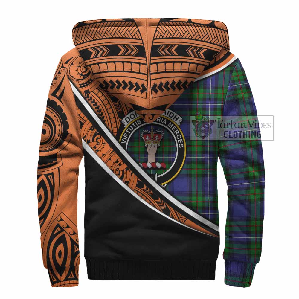 Tartan Vibes Clothing Donnachaidh Crest Tartan Sherpa Hoodie with Maori Tattoo Style - Orange Version