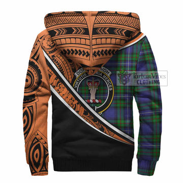 Donnachaidh Crest Tartan Sherpa Hoodie with Polynesian Vibes Style - Orange Version