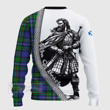 Donnachaidh Tartan Clan Crest Knitted Sweater with Highlander Warrior Celtic Style