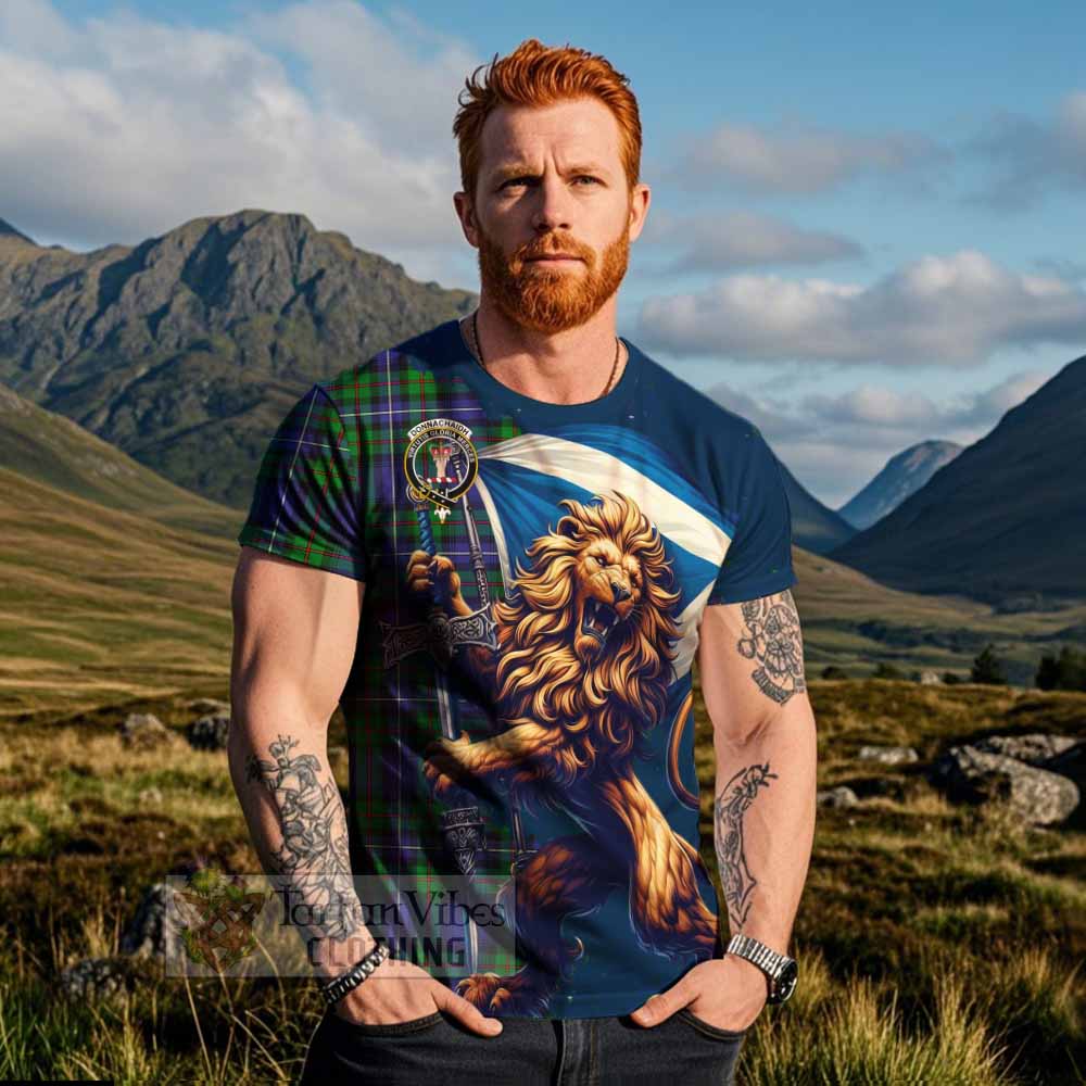 Tartan Vibes Clothing Donnachaidh Tartan Family Crest T-Shirt with Scottish Majestic Lion