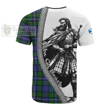 Donnachaidh Tartan Clan Crest Cotton T-shirt with Highlander Warrior Celtic Style