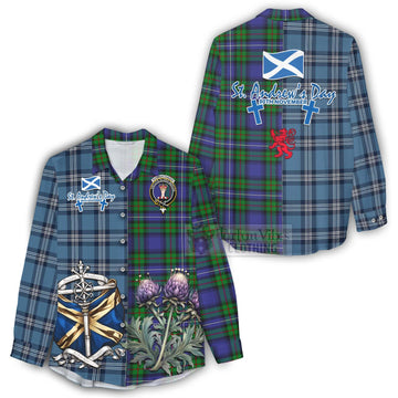 Donnachaidh Tartan Women's Casual Shirt Happy St. Andrew's Day Half Tartan Style