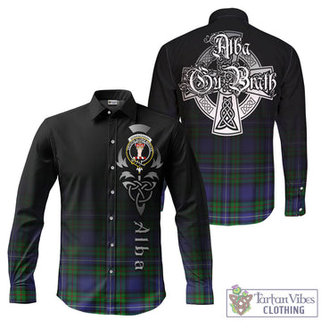 Donnachaidh Tartan Long Sleeve Button Up Featuring Alba Gu Brath Family Crest Celtic Inspired