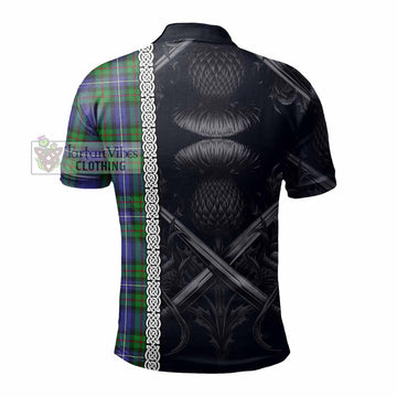 Donnachaidh Tartan Polo Shirt with Family Crest Cross Sword Thistle Celtic Vibes