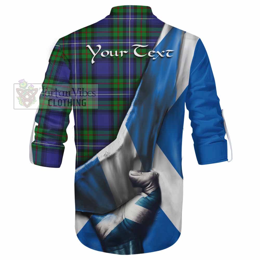 Tartan Vibes Clothing Donnachaidh Tartan Ghillie Kilt Shirt with Family Crest Scotland Patriotic Style