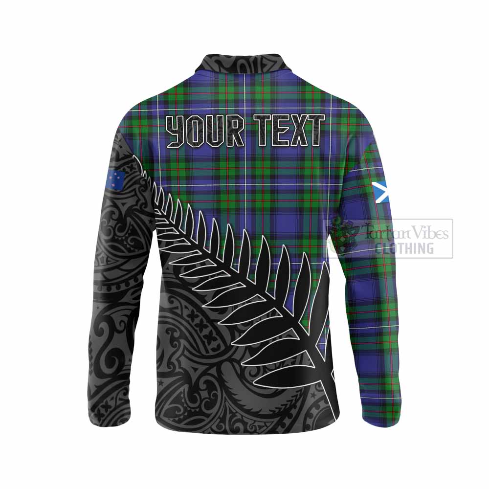 Tartan Vibes Clothing Donnachaidh Crest Tartan Long Sleeve Polo Shirt with New Zealand Silver Fern Half Style