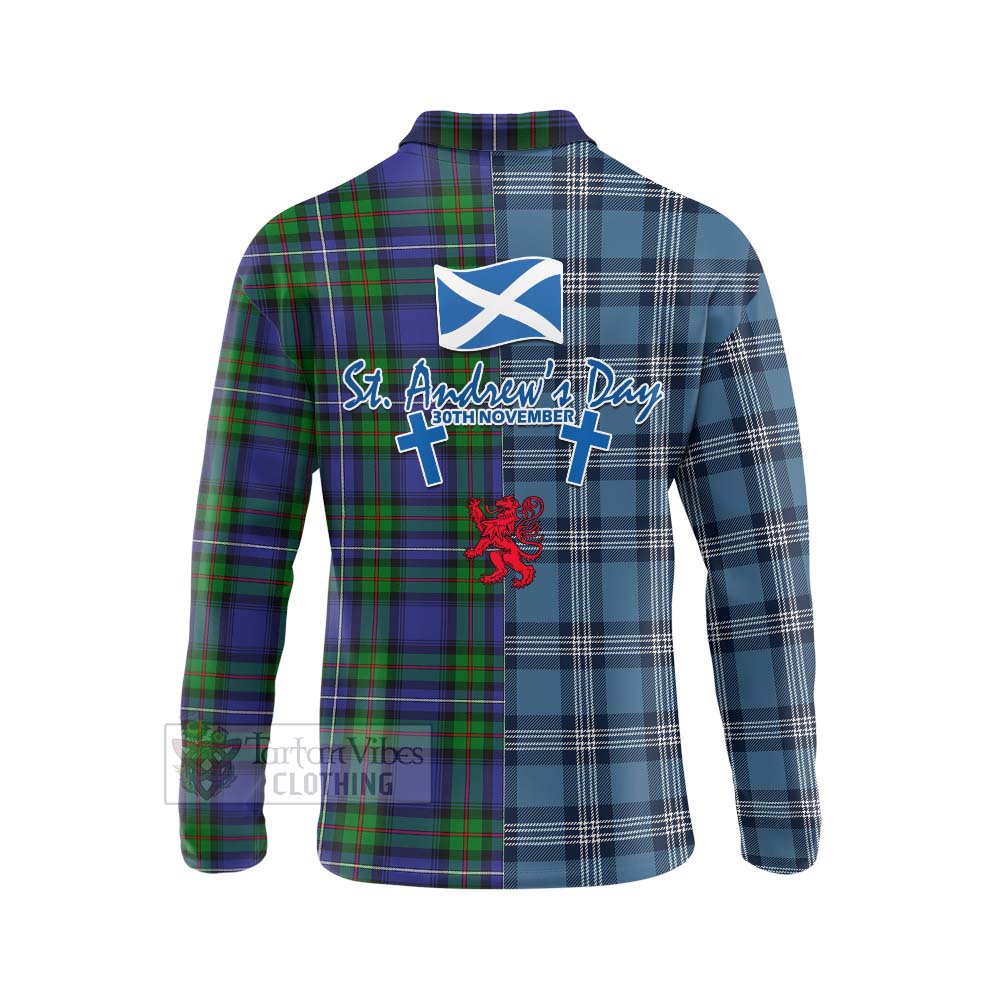 Tartan Vibes Clothing Donnachaidh Tartan Long Sleeve Polo Shirt Happy St. Andrew's Day Half Tartan Style