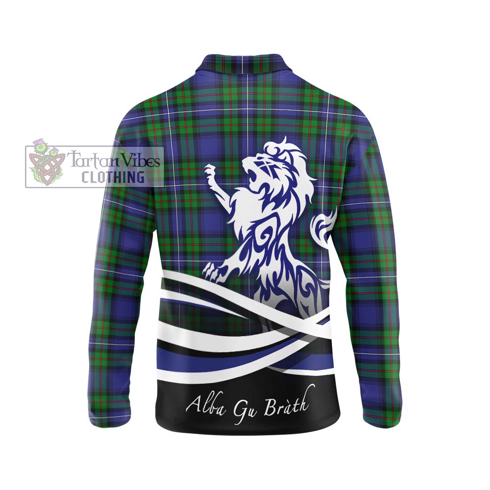 Donnachaidh Tartan Long Sleeve Polo Shirt with Alba Gu Brath Regal Lion Emblem - Tartanvibesclothing Shop