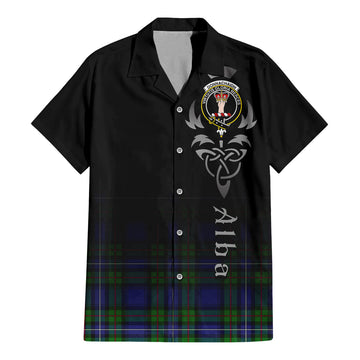 Donnachaidh Tartan Short Sleeve Button Up Featuring Alba Gu Brath Family Crest Celtic Inspired