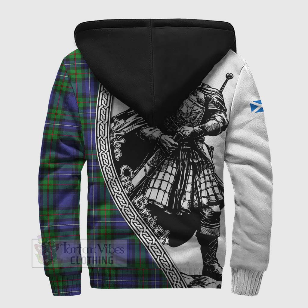 Tartan Vibes Clothing Donnachaidh Tartan Clan Crest Sherpa Hoodie with Highlander Warrior Celtic Style