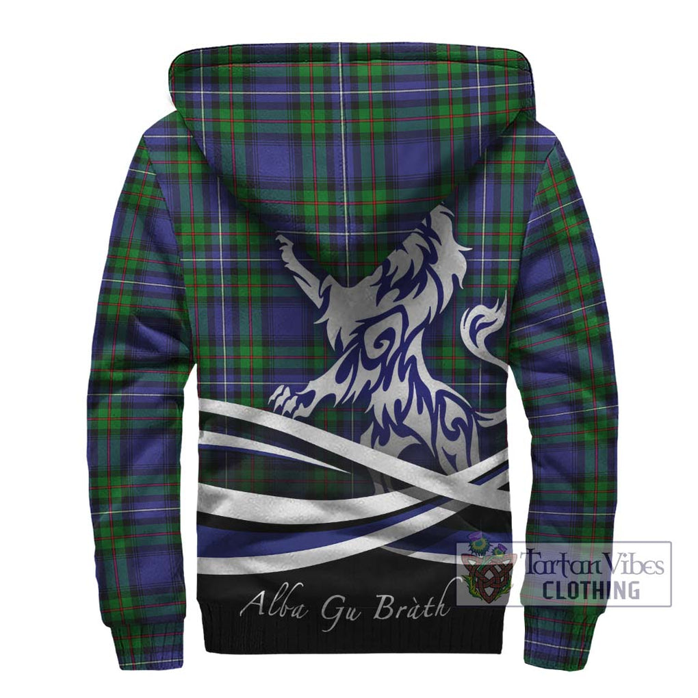 Donnachaidh Tartan Sherpa Hoodie with Alba Gu Brath Regal Lion Emblem - Tartanvibesclothing Shop