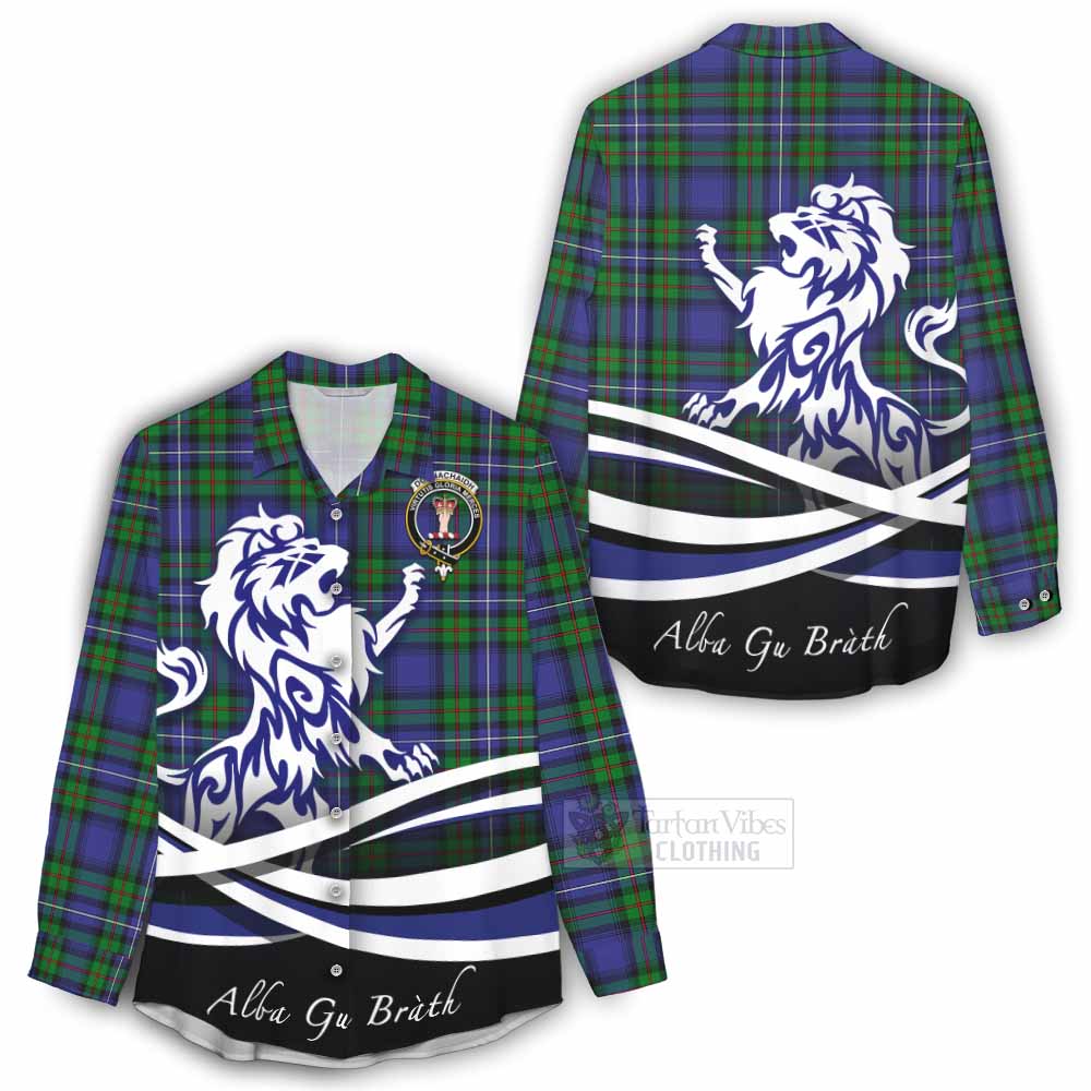 Tartan Vibes Clothing Donnachaidh Tartan Women's Casual Shirt with Alba Gu Brath Regal Lion Emblem