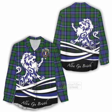 Donnachaidh Tartan Women's Casual Shirt with Alba Gu Brath Regal Lion Emblem