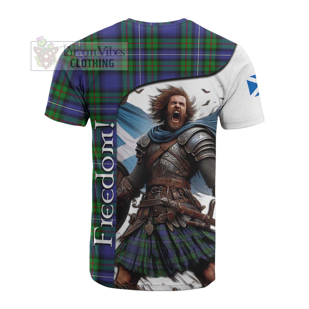 Tartan Vibes Clothing Donnachaidh Crest Tartan Cotton T-shirt Inspired by the Freedom of Scottish Warrior