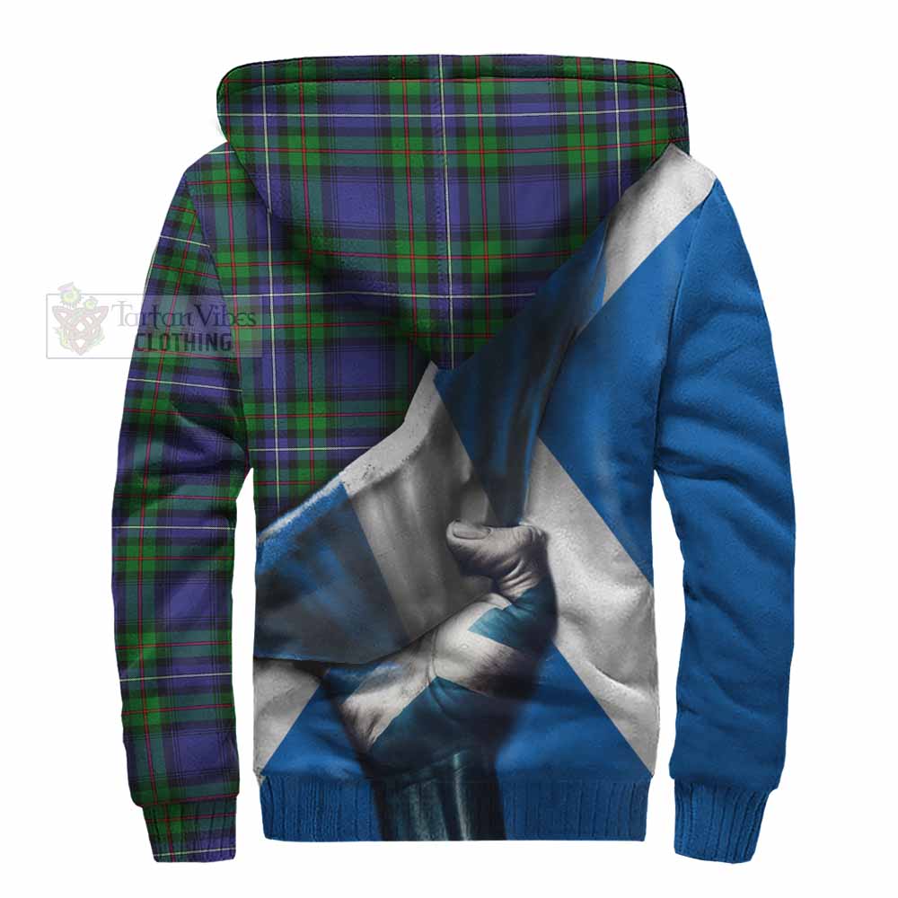 Tartan Vibes Clothing Donnachaidh Tartan Sherpa Hoodie with Family Crest Scotland Patriotic Style