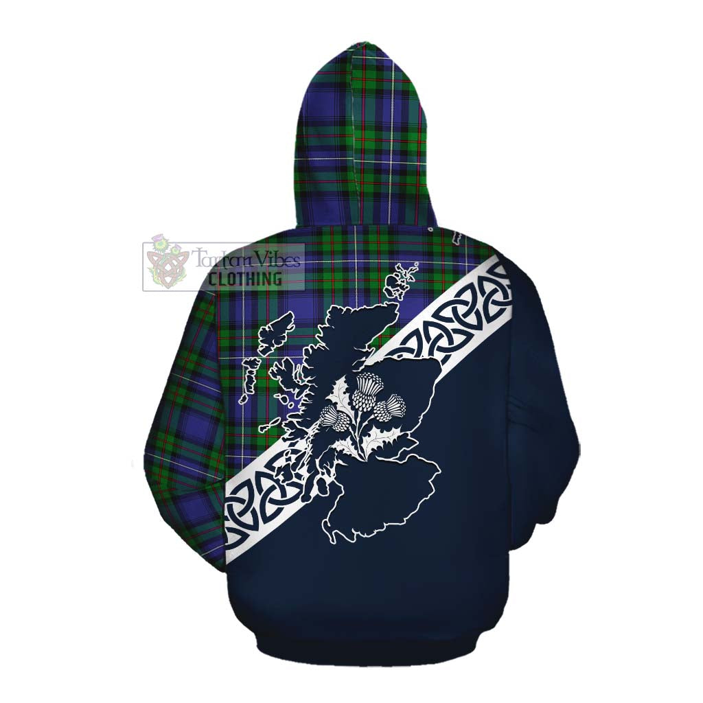 Tartan Vibes Clothing Donnachaidh Tartan Cotton Hoodie Featuring Thistle and Scotland Map