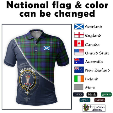 Donnachaidh Tartan Polo Shirt with Personalised National Flag and Family Crest Half Style