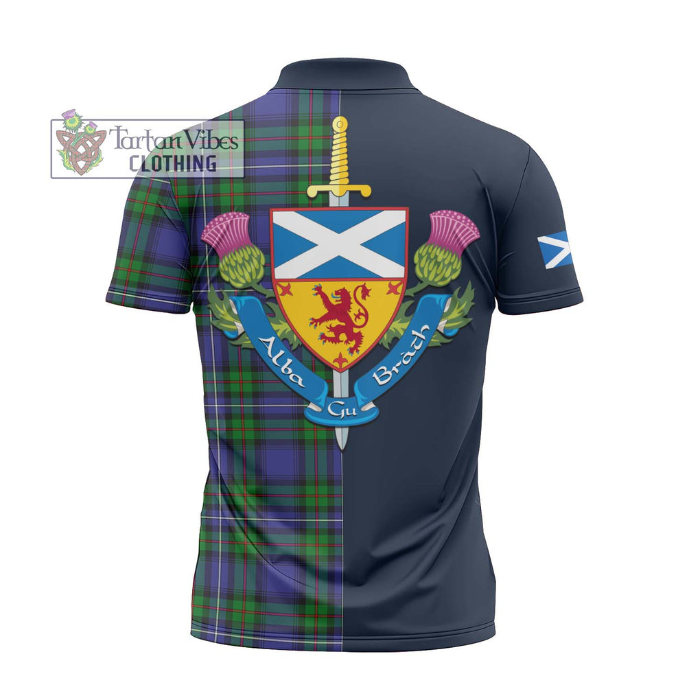 Tartan Vibes Clothing Donnachaidh Tartan Zipper Polo Shirt with Scottish Lion Royal Arm Half Style