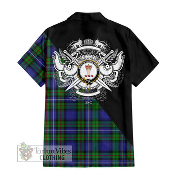 Donnachaidh Tartan Short Sleeve Button Shirt with Family Crest and Military Logo Style