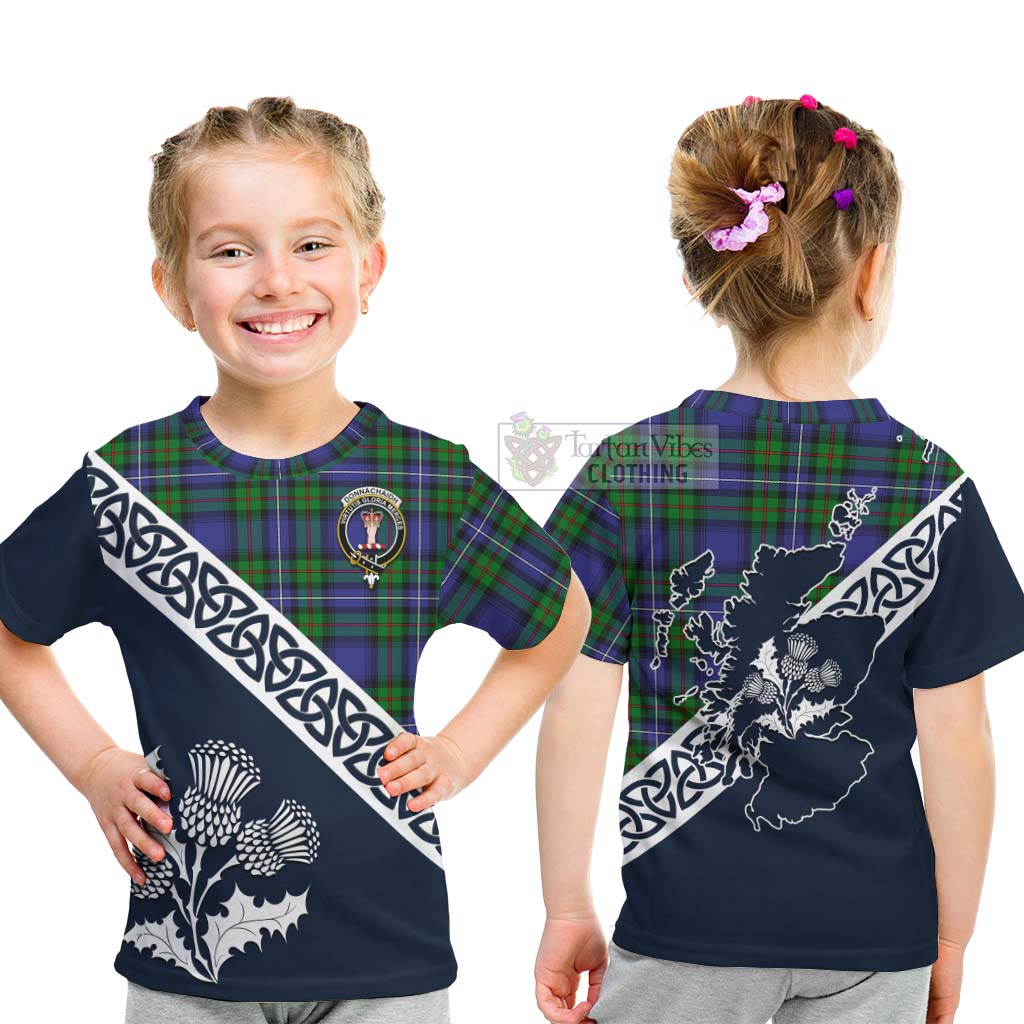 Tartan Vibes Clothing Donnachaidh Tartan Kid T-Shirt Featuring Thistle and Scotland Map