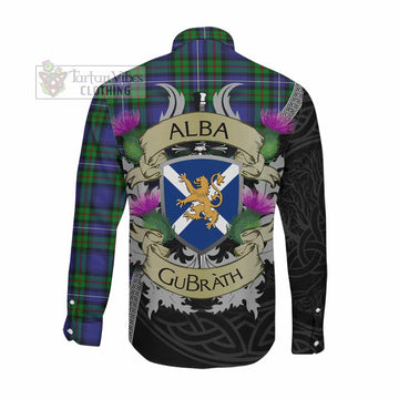 Donnachaidh Tartan Family Crest Long Sleeve Button Shirt Lion Rampant Royal Thistle Shield Celtic Inspired Men's Shirt - Tartan Vibes Clothing