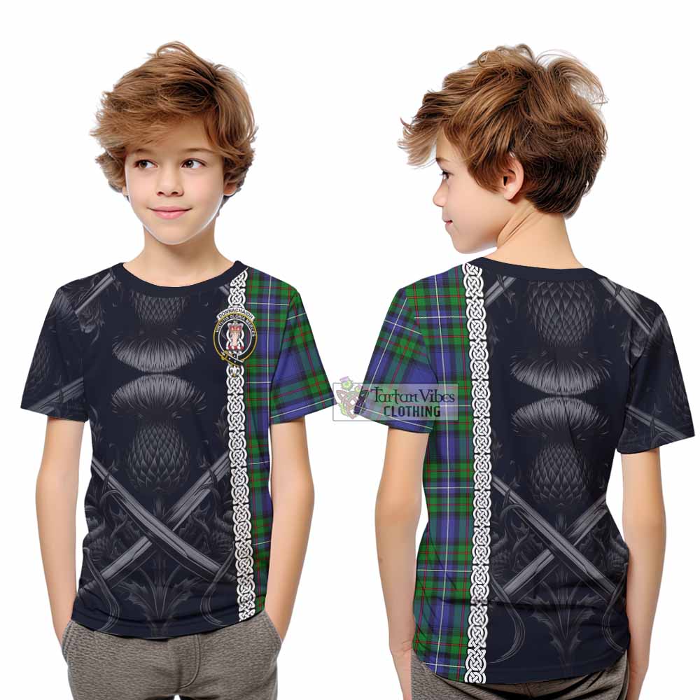Donnachaidh Tartan Kid T-Shirt with Family Crest Cross Sword Thistle Celtic Vibes - Tartan Vibes Clothing