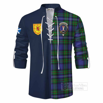 Donnachaidh Tartan Ghillie Kilt Shirt Alba with Scottish Lion Royal Arm Half Style