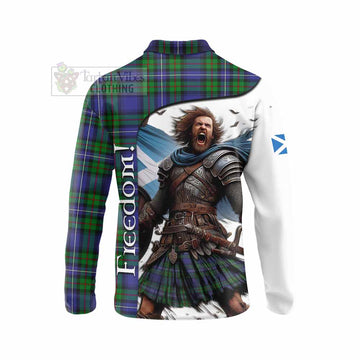 Donnachaidh Crest Tartan Long Sleeve Polo Shirt Inspired by the Freedom of Scottish Warrior