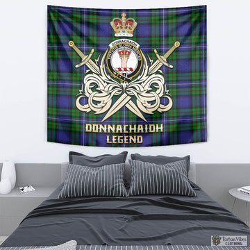 Donnachaidh Tartan Tapestry with Clan Crest and the Golden Sword of Courageous Legacy