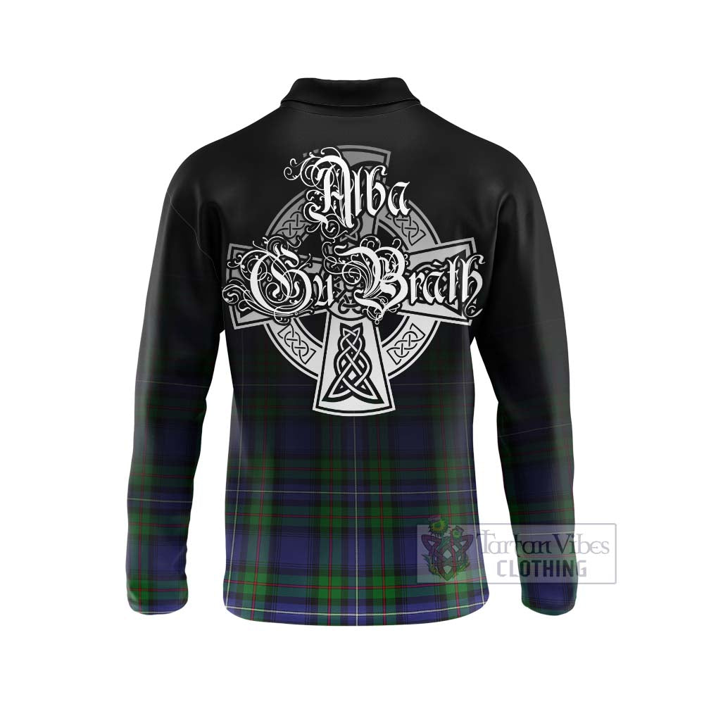 Tartan Vibes Clothing Donnachaidh Tartan Long Sleeve Polo Shirt Featuring Alba Gu Brath Family Crest Celtic Inspired