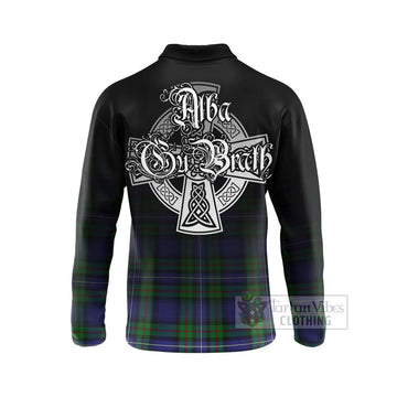 Donnachaidh Tartan Long Sleeve Polo Shirt Featuring Alba Gu Brath Family Crest Celtic Inspired