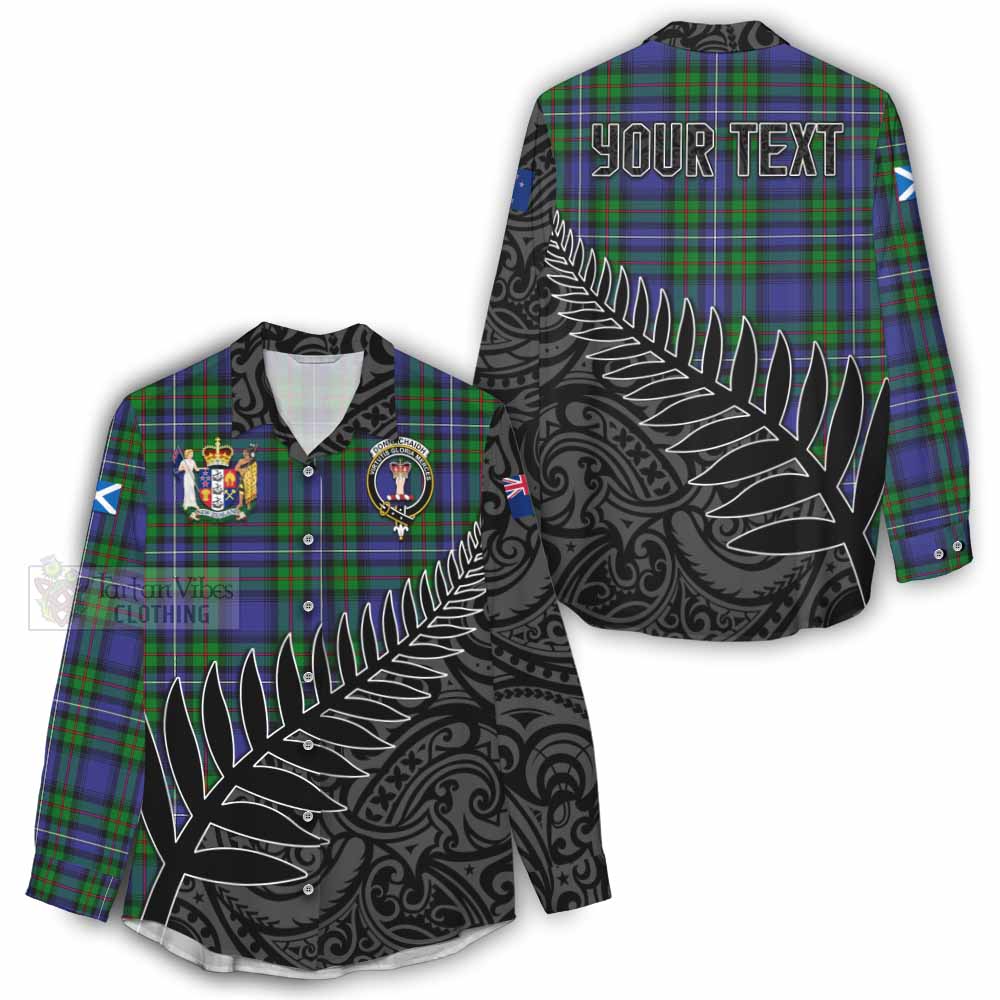 Tartan Vibes Clothing Donnachaidh Crest Tartan Women's Casual Shirt with New Zealand Silver Fern Half Style