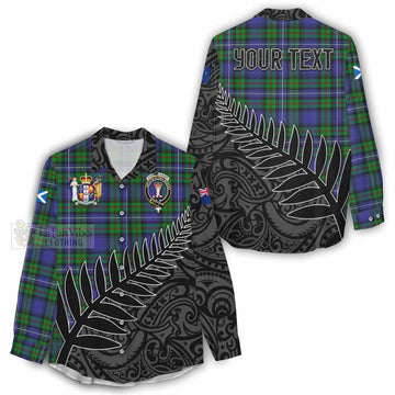 Donnachaidh Crest Tartan Women's Casual Shirt with New Zealand Silver Fern Half Style