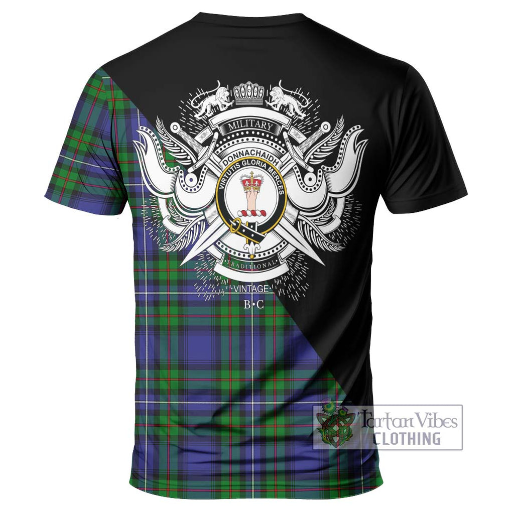 Donnachaidh Tartan T-Shirt with Family Crest and Military Logo Style - Tartanvibesclothing Shop