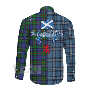 Donnachaidh Tartan Long Sleeve Button Shirt Happy St. Andrew's Day Half Tartan Style