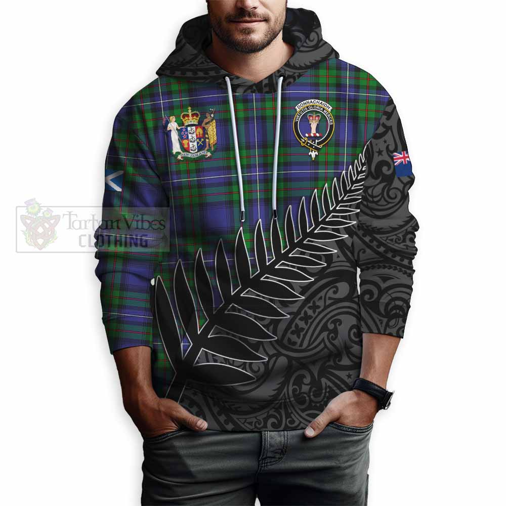 Tartan Vibes Clothing Donnachaidh Crest Tartan Hoodie with New Zealand Silver Fern Half Style